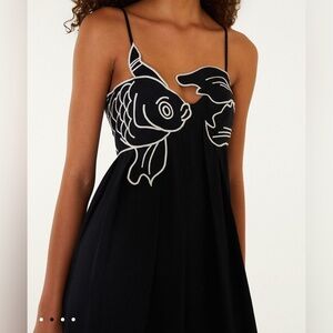 NWT FARM RIO Black Fish Top Lenzing™ Ecovero™ Euroflax™ Maxi Dress, Size L